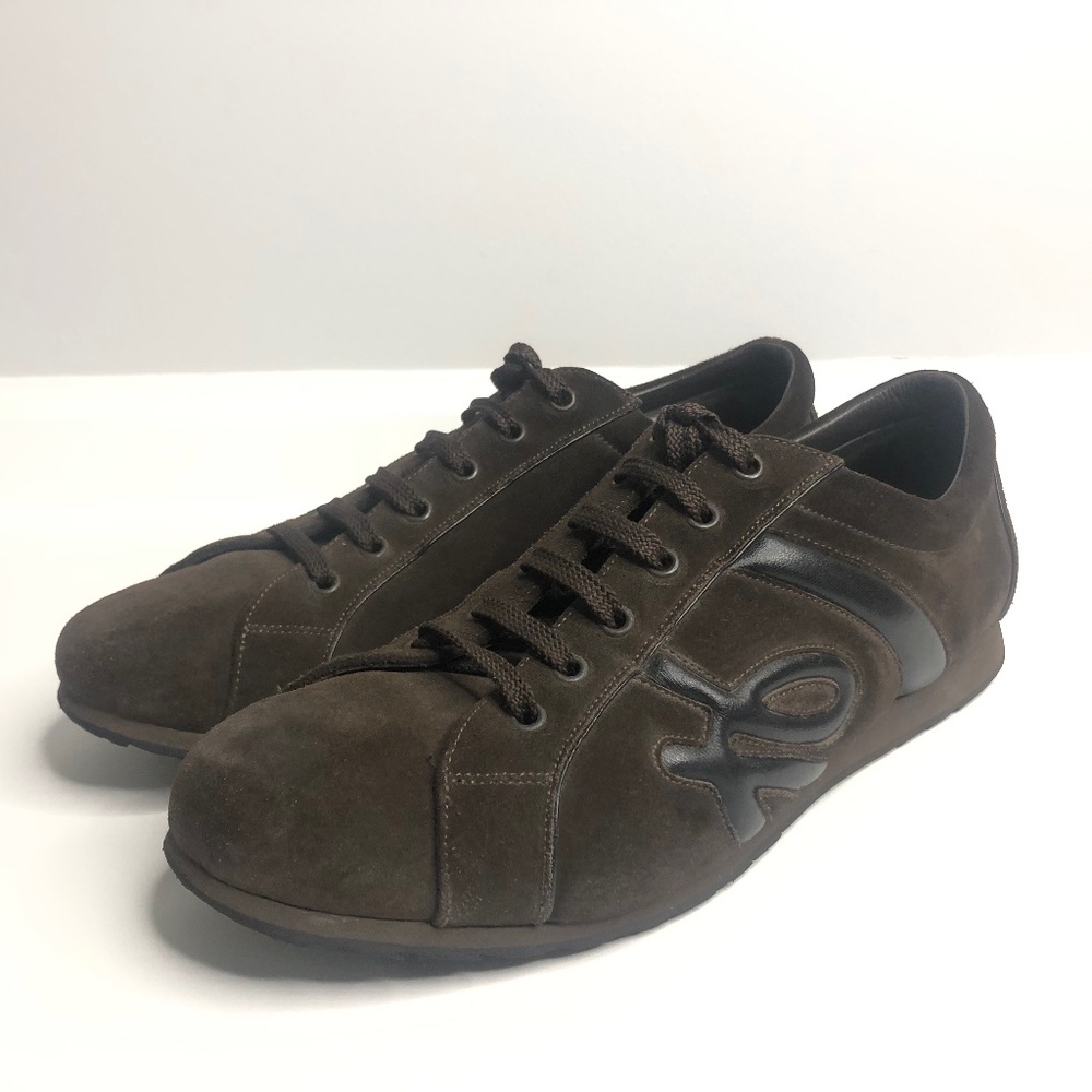 Brioni Brown Suede B Lace up Ankle Sneakers Size 44 Italy